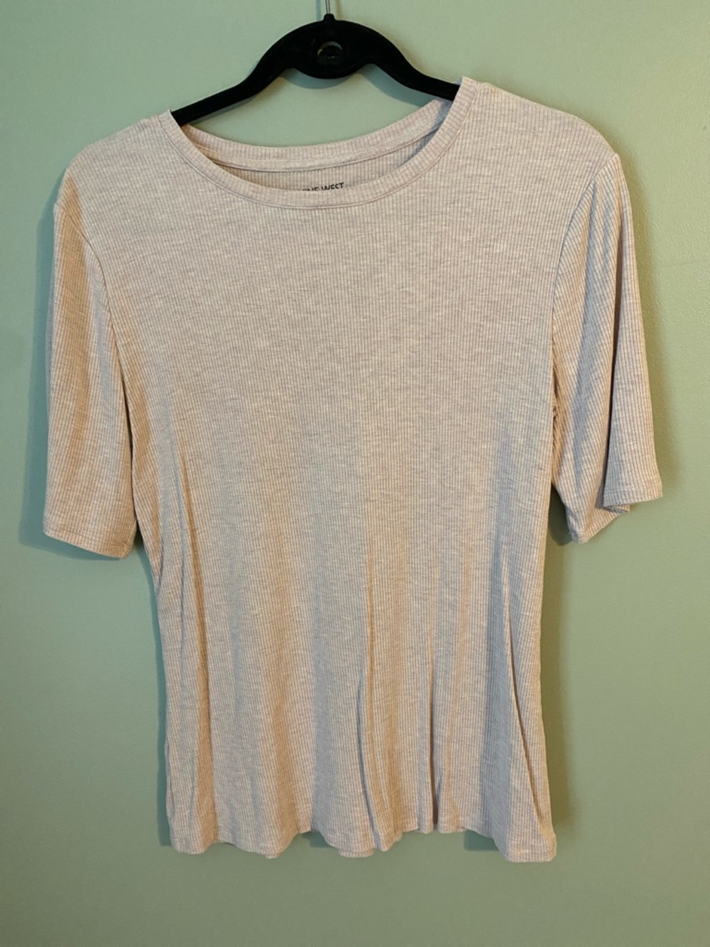 Nine West Light Beige Ribbed Short Sleeve Top